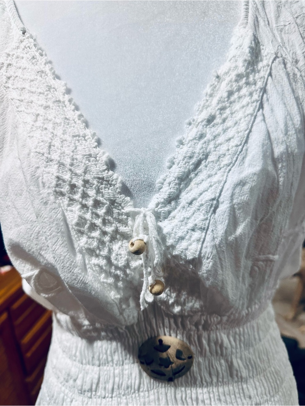 Bohemian White Maxi Dress with Crochet Details - Picture 4 of 5